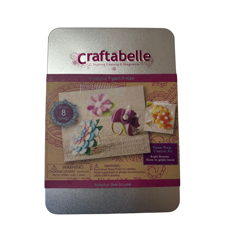 Craftabelle Flower Rings Creation Kit – Makes 8 Felt & Pearl Rings – New in Tin